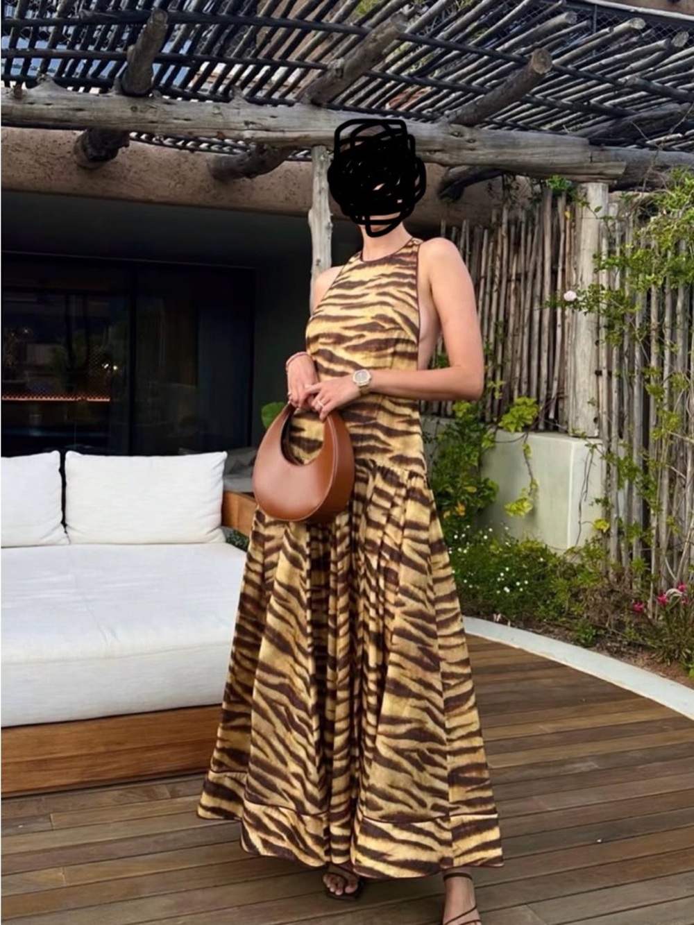 Zimmermann Tiger-Print Halter Maxi Dress in Brown and Tan